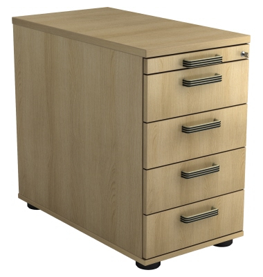 Standcontainer VSC50/E/E/SG Solid, eiche, 5 Schubladen, 3-Schicht Spanplatten, melaminharzbeschichtet, abschlie&szlig;bar