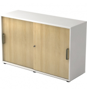 Schiebet&uuml;renschrank V1752/V1753 V1752S/W/E/SG, abschlie&szlig;bar, 2 OH, wei&szlig;/eiche, 120x74,8x40cm (BxHxT)