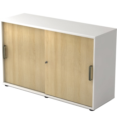 Schiebet&uuml;renschrank V1752/V1753 V1752S/W/E/SG, abschlie&szlig;bar, 2 OH, wei&szlig;/eiche, 120x74,8x40cm (BxHxT)