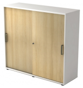 Schiebet&uuml;renschrank V1753S/W/E/SG, abschlie&szlig;bar, 3 OH, wei&szlig;/eiche, 120x110x40cm (BxHxT)