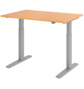 Sitz-Steh-Schreibtisch, elektrisch höhenverstellbar, 70-120cm (H), 120x80cm (BxT), rechteckig, buche / silber