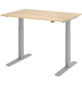 Sitz-Steh-Schreibtisch, elektrisch höhenverstellbar, 70-120cm (H), 120x80cm (BxT), rechteckig, eiche / silber