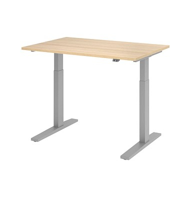Sitz-Steh-Schreibtisch, elektrisch höhenverstellbar, 70-120cm (H), 120x80cm (BxT), rechteckig, eiche / silber