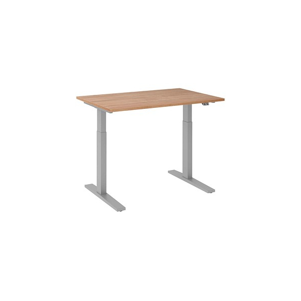 4032062182345 - Sitz-Steh-Schreibtisch VXMKA12 N S elektrisch höhenverstellbar 70 - 120cm (H) 120cmx80cm (BxT) rechteckig nussbaum   Silber 