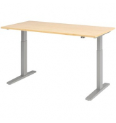 Sitz-Steh-Schreibtisch, elektrisch höhenverstellbar, 70-120cm (H), 160x80cm (BxT), rechteckig, ahorn / silber