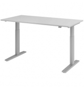 Sitz-Steh-Schreibtisch XMKA, elektrisch h&ouml;henverstellbar, 70-120cm (H), 160x80cm (BxT), rechteckig, grau / silber