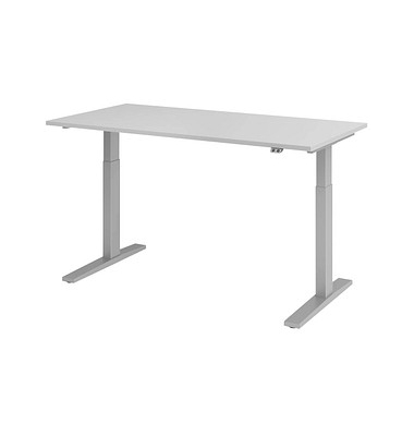 Sitz-Steh-Schreibtisch, elektrisch höhenverstellbar, 70-120cm (H), 160x80cm (BxT), rechteckig, grau / silber
