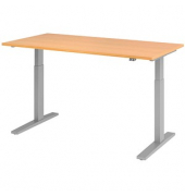 Sitz-Steh-Schreibtisch XMKA, elektrisch h&ouml;henverstellbar, 70-120cm (H), 160x80cm (BxT), rechteckig, buche / silber