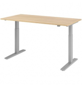 Sitz-Steh-Schreibtisch, elektrisch höhenverstellbar, 70-120cm (H), 160x80cm (BxT), rechteckig, eiche / silber