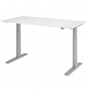 Sitz-Steh-Schreibtisch XMKA, elektrisch h&ouml;henverstellbar, 70-120cm (H), 160x80cm (BxT), rechteckig, wei&szlig; / silber