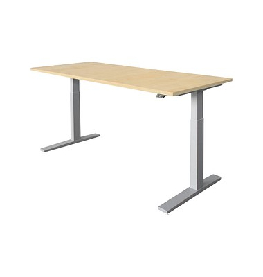 Sitz-Steh-Schreibtisch, elektrisch höhenverstellbar, 70-120cm (H), 180x80cm (BxT), rechteckig, ahorn / silber