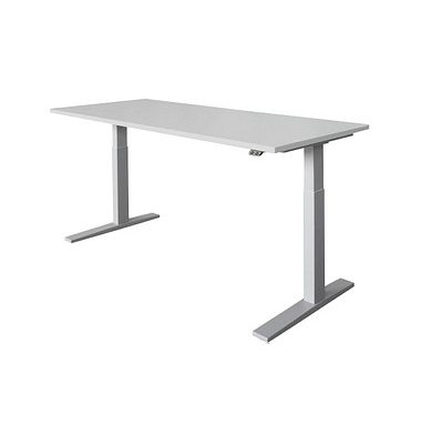 Sitz-Steh-Schreibtisch, elektrisch höhenverstellbar, 70-120cm (H), 180x80cm (BxT), rechteckig, grau / silber