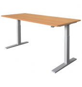 Sitz-Steh-Schreibtisch, elektrisch höhenverstellbar, 70-120cm (H), 180x80cm (BxT), rechteckig, buche / silber