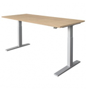 Sitz-Steh-Schreibtisch, elektrisch höhenverstellbar, 70-120cm (H), 180x80cm (BxT), rechteckig, eiche / silber