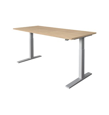 Sitz-Steh-Schreibtisch, elektrisch höhenverstellbar, 70-120cm (H), 180x80cm (BxT), rechteckig, eiche / silber