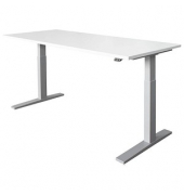 Sitz-Steh-Schreibtisch, elektrisch höhenverstellbar, 70-120cm (H), 180x80cm (BxT), rechteckig, weiß / silber