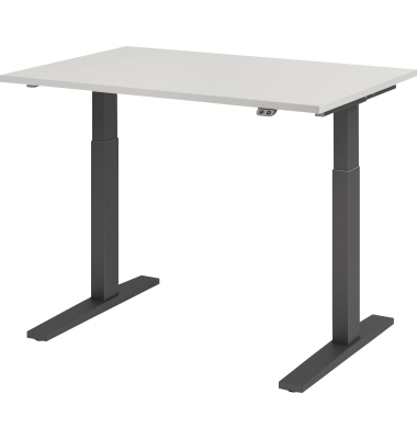 Sitz-Steh-Schreibtisch, elektrisch höhenverstellbar, 70-120cm (H), 120x80cm (BxT), rechteckig, grau / graphit Sitz-Steh-Schreibtisch, elektrisch höhenverstellbar, 70-120cm (H), 120x80cm (BxT), rechteckig, grau / graphit
