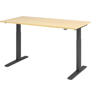 Sitz-Steh-Schreibtisch, elektrisch höhenverstellbar, 70-120cm (H), 160x80cm (BxT), rechteckig, ahorn / graphit Sitz-Steh-Schreibtisch, elektrisch höhenverstellbar, 70-120cm (H), 160x80cm (BxT), rechteckig, ahorn / graphit
