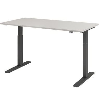 Sitz-Steh-Schreibtisch, elektrisch höhenverstellbar, 70-120cm (H), 160x80cm (BxT), rechteckig, grau / graphit Sitz-Steh-Schreibtisch, elektrisch höhenverstellbar, 70-120cm (H), 160x80cm (BxT), rechteckig, grau / graphit