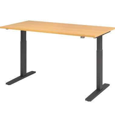 Sitz-Steh-Schreibtisch XMKA, elektrisch h&ouml;henverstellbar, 70-120cm (H), 160x80cm (BxT), rechteckig, buche / graphit