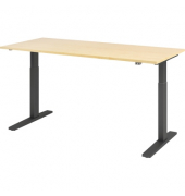Sitz-Steh-Schreibtisch, elektrisch höhenverstellbar, 70-120cm (H), 180x80cm (BxT), rechteckig, ahorn / graphit