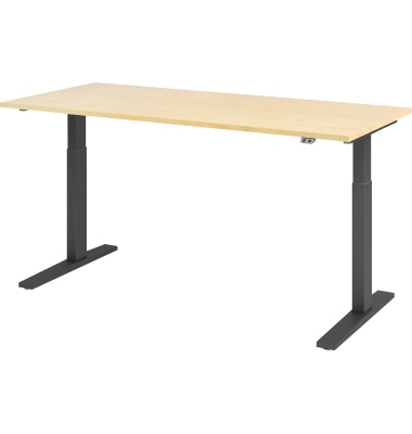 Sitz-Steh-Schreibtisch, elektrisch höhenverstellbar, 70-120cm (H), 180x80cm (BxT), rechteckig, ahorn / graphit Sitz-Steh-Schreibtisch, elektrisch höhenverstellbar, 70-120cm (H), 180x80cm (BxT), rechteckig, ahorn / graphit