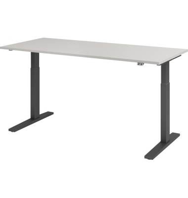 Sitz-Steh-Schreibtisch, elektrisch höhenverstellbar, 70-120cm (H), 180x80cm (BxT), rechteckig, grau / graphit Sitz-Steh-Schreibtisch, elektrisch höhenverstellbar, 70-120cm (H), 180x80cm (BxT), rechteckig, grau / graphit