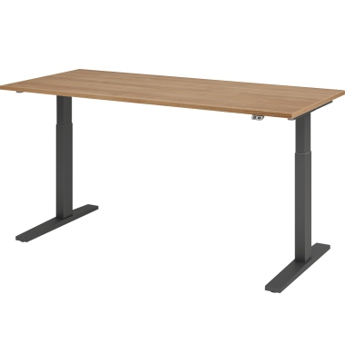 Sitz-Steh-Schreibtisch XMKA, elektrisch h&ouml;henverstellbar, 70-120cm (H), 180x80cm (BxT), rechteckig, nussbaum / graphit