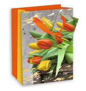 Geschenktasche 52256 Tulpen, allgemein, Schleifenband mit Anhänger, Tulpen, 17,7cm x 22,7cm
