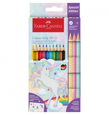 Buntstifte-Set Colour Grip Einhorn, 201542, farbig sortiert, dreikant, ergonomisch, Packung