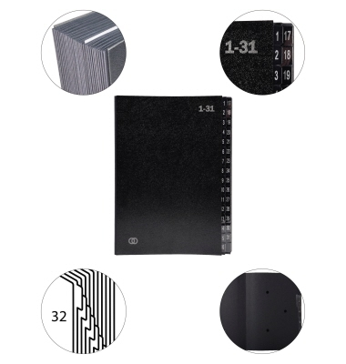 Pultordner oeco 3426, 1-31, schwarz, A4, 31 F&auml;cher
