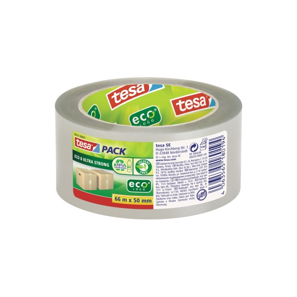 4063565180194 - Packband tesapack® Eco & Ultra Strong EcoLogo® 58297  extrastarke Haftkraft für Pakete bis 30 kg reißfest UV-beständig 90 % PCR-PET transparent L 66 m x B 50 mm