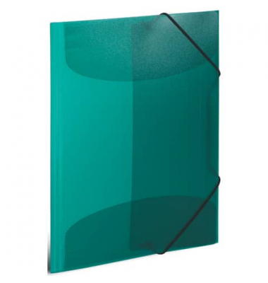 Gummizugmappe Transluzent - Designserie 19521, A3 dunkelgr&uuml;n Polypropylen (PP), f&uuml;r ca. 50 Blatt  (80 g/m&sup2;), mit 3 Einschlagklap
