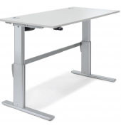 Sitz-Steh-Schreibtisch Basic MULTI M, elektrisch h&ouml;henverstellbar, 72,5-114cm (H), 180x80cm (BxT), rechteckig, lichtgrau / silbe