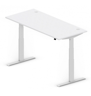 Sitz-Steh-Schreibtisch Comfort Multi M Pro, elektrisch höhenverstellbar, 64-130cm (H), 180x80cm (BxT), rechteckig, lichtgrau / s