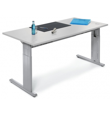Schreibtisch Comfort M MULTI M, manuell h&ouml;henverstellbar, 64-84cm (H), 160x80cm (BxT), rechteckig, lichtgrau / silber