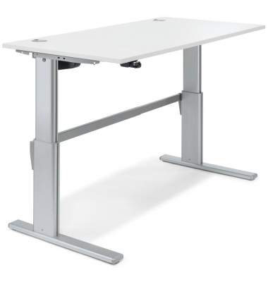 Sitz-Steh-Schreibtisch BASIC MULTI M, elektrisch höhenverstellbar, 72,5-114cm (H), 160x80cm (BxT), rechteckig, weiß / silber