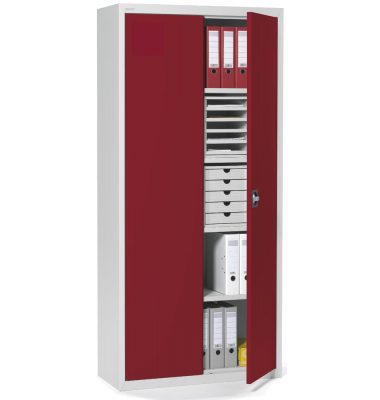 Stahlschrank 269523, abschlie&szlig;bar, 5 OH, lichtgrau/rubinrot, 92x195x42cm (BxHxT)