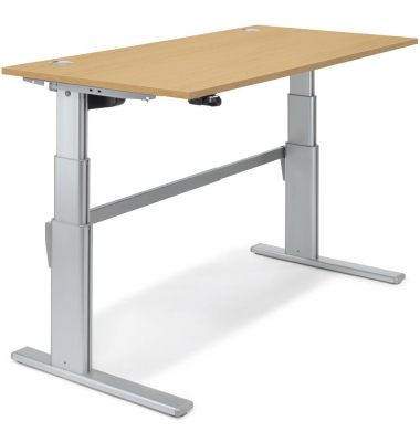 Sitz-Steh-Schreibtisch Comfort MULTI M, elektrisch h&ouml;henverstellbar, 65,5-103,5cm (H), 160x80cm (BxT), rechteckig, buche / silbe
