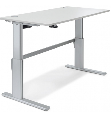 Sitz-Steh-Schreibtisch BASIC MULTI M, elektrisch höhenverstellbar, 72,5-114cm (H), 120x80cm (BxT), rechteckig, lichtgrau / silbe