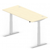 Sitz-Steh-Schreibtisch Comfort MULTI M pro, elektrisch h&ouml;henverstellbar, 64-130cm (H), 180x80cm (BxT), rechteckig, ahorn / silbe
