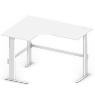 Sitz-Steh-Schreibtisch Comfort MULTI M, elektrisch h&ouml;henverstellbar, 65,5-130,5cm (H), 180x140cm (BxT), L-Form, lichtgrau / silb
