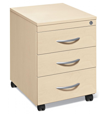 Rollcontainer 257968, ahorn, 3 Schubladen, Holz, abschlie&szlig;bar