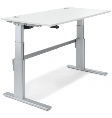 Sitz-Steh-Schreibtisch Comfort MULTI M, elektrisch höhenverstellbar, 65,5-103,5cm (H), 160x80cm (BxT), rechteckig, weiß / silber