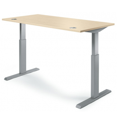 Sitz-Steh-Schreibtisch Basic MULTI M pro, elektrisch h&ouml;henverstellbar, 71,5-120,5cm (H), 180x80cm (BxT), rechteckig, ahorn / sil