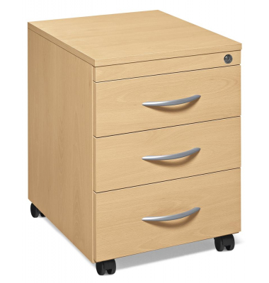 Rollcontainer 257967, buche, 3 Schubladen, Holz, abschlie&szlig;bar