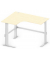 Sitz-Steh-Schreibtisch Comfort MULTI M, elektrisch h&ouml;henverstellbar, 65,5-130,5cm (H), 180x140cm (BxT), L-Form, ahorn / silber