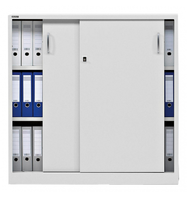 Schiebet&uuml;renschrank BASE L 220755, abschlie&szlig;bar, 3 OH, lichtgrau, 120x120x42cm (BxHxT)