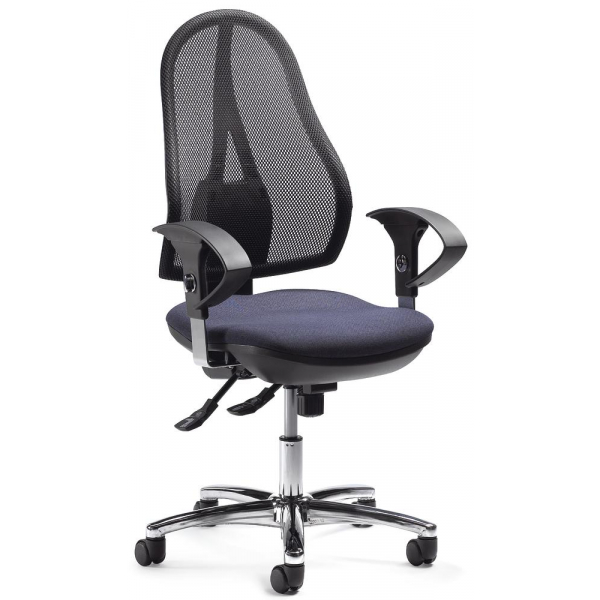 4251635603524 - Bürodrehstuhl COMFORT NET DELUXE schwarz dunkelblau   chrom mit Armlehnen bis 110kg ohne Kopfstütze 4251635603524 Deskin