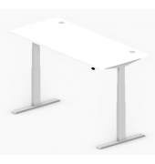 Sitz-Steh-Schreibtisch Comfort MULTI M pro, elektrisch h&ouml;henverstellbar, 64-130cm (H), 180x80cm (BxT), rechteckig, wei&szlig; / silber